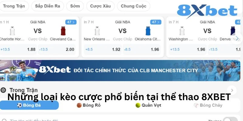 Thể thao 8XBET những loại kèo cược